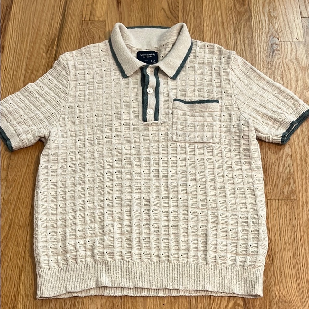 Abercrombie & Fitch Sideline-Style Sweater Polo Creme Green Trim Sz S